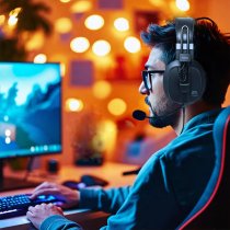 Wired Over-Ear Semi-Open Gaming Headset with Detachable Microphone, Black