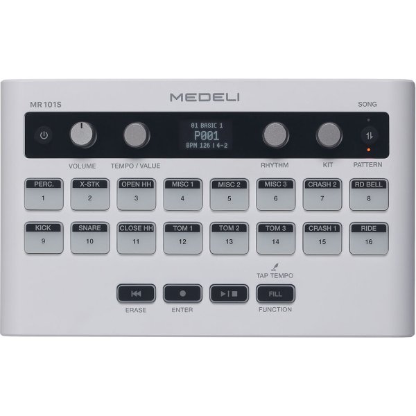 Portable 16-Pad Portable Rhythm Machine with USB MIDI and Audio, White
