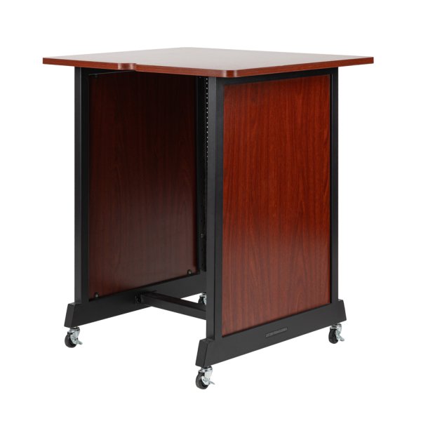 14U Wood Rack Cabinet with Casters and Leveling Feet in Cherry Finish
