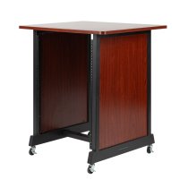 14U Wood Rack Cabinet with Casters and Leveling Feet in Cherry Finish