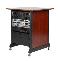 14U Wood Rack Cabinet with Casters and Leveling Feet in Cherry Finish