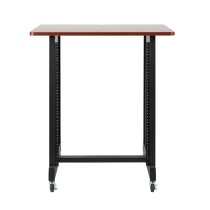 14U Wood Rack Cabinet with Casters and Leveling Feet in Cherry Finish