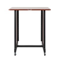 14U Wood Rack Cabinet with Casters and Leveling Feet in Cherry Finish