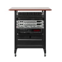 14U Wood Rack Cabinet with Casters and Leveling Feet in Cherry Finish