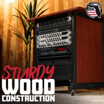 14U Wood Rack Cabinet with Casters and Leveling Feet in Cherry Finish