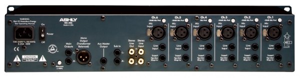 Six Channel Rackmountable Stereo Line and Microphone Mixer with Switchable Pad, 48V Phantom Power an