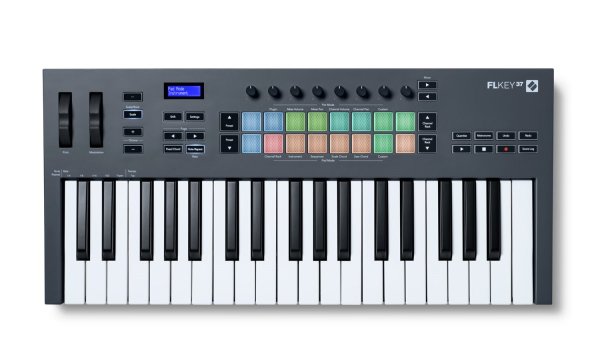 37-Key MIDI Controller Keyboard with 16 Pads, 8 Knobs, Pitch Bend, and Modulation Wheel