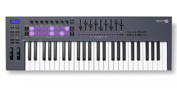 49-Key MIDI Controller Keyboard with 16 Pads, 8 Knobs, Pitch Bend, and Modulation Wheel