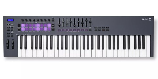 61-Key MIDI Controller Keyboard with 16 RGB-backlit Pads, 8 Knobs, 9 Faders, and Pitch Bend
