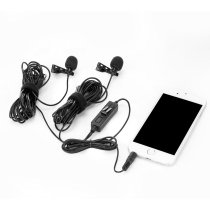Dual Omnidirectional Lavalier Microphone for DSLR Camera and Smartphone