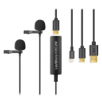 Dual Omnidirectional Lavalier Microphone with Monitoring for iOS, Android & Computer