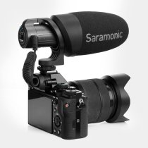 Battery-Powered Camera-Mount Shotgun Microphone for DSLR Cameras and Smartphones