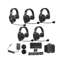 5-Person Full-Duplex Wireless Intercom System with Single-Ear Headsets (1.9 GHz)