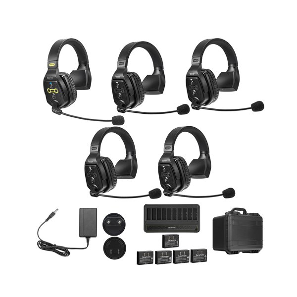 5-Person Full-Duplex Wireless Intercom System with Single-Ear Headsets (1.9 GHz)
