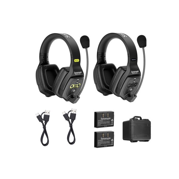 2-Person Full-Duplex Wireless Intercom System with Dual-Ear Headsets (1.9 GHz)