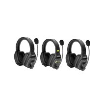 3-Person Full-Duplex Wireless Intercom System with Dual-Ear Headsets (1.9 GHz)