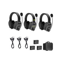 3-Person Full-Duplex Wireless Intercom System with Dual-Ear Headsets (1.9 GHz)