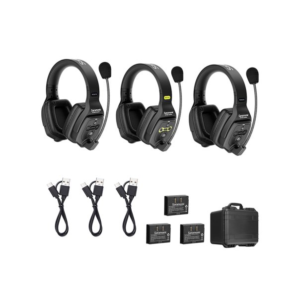 3-Person Full-Duplex Wireless Intercom System with Dual-Ear Headsets (1.9 GHz)