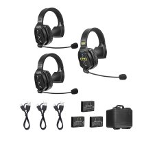 3-Person Full-Duplex Wireless Intercom System with Single-Ear Headsets (1.9 GHz)