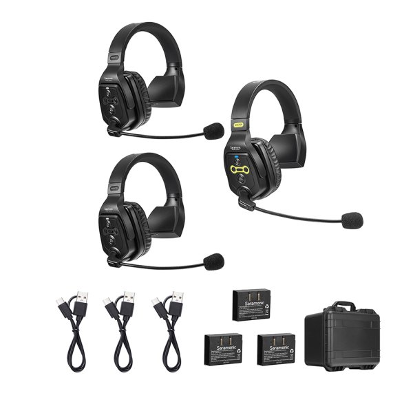 3-Person Full-Duplex Wireless Intercom System with Single-Ear Headsets (1.9 GHz)