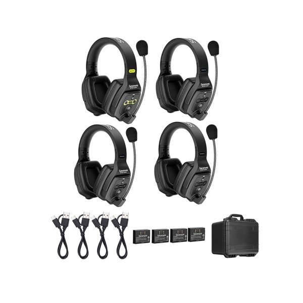 4-Person Full-Duplex Wireless Intercom System with Dual-Ear Headsets (1.9 GHz)