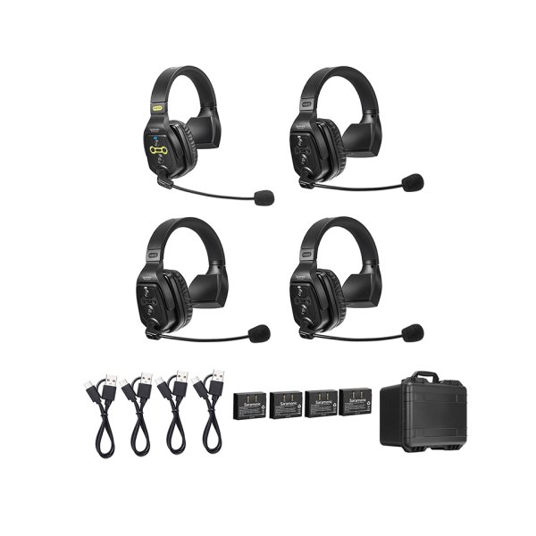 4-Person Full-Duplex Wireless Intercom System with Single-Ear Headsets (1.9 GHz)