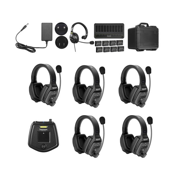 6-Person Full-Duplex Wireless Intercom System with Dual-Ear Remote Headsets (1.9 GHz)