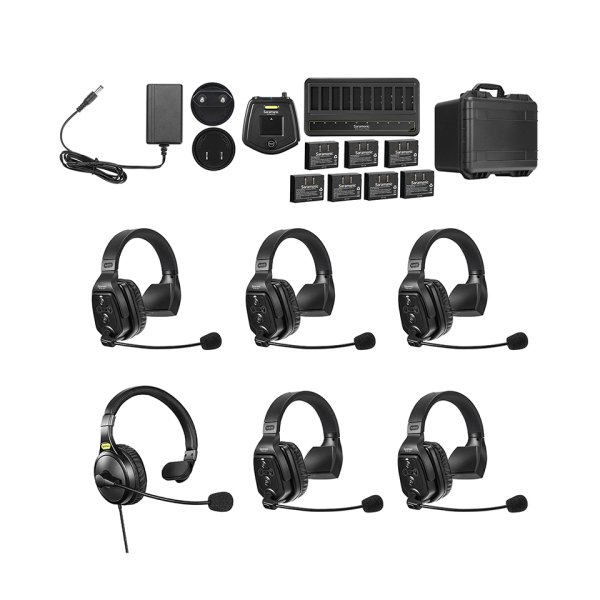 6-Person Full-Duplex Wireless Intercom System with Single-Ear Remote Headsets (1.9 GHz)