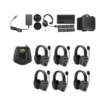 7-Person Full-Duplex Wireless Intercom System with Dual-Ear Remote Headsets (1.9 GHz)