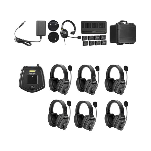 7-Person Full-Duplex Wireless Intercom System with Dual-Ear Remote Headsets (1.9 GHz)