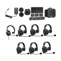 7-Person Full-Duplex Wireless Intercom System with Single-Ear Remote Headsets (1.9 GHz)