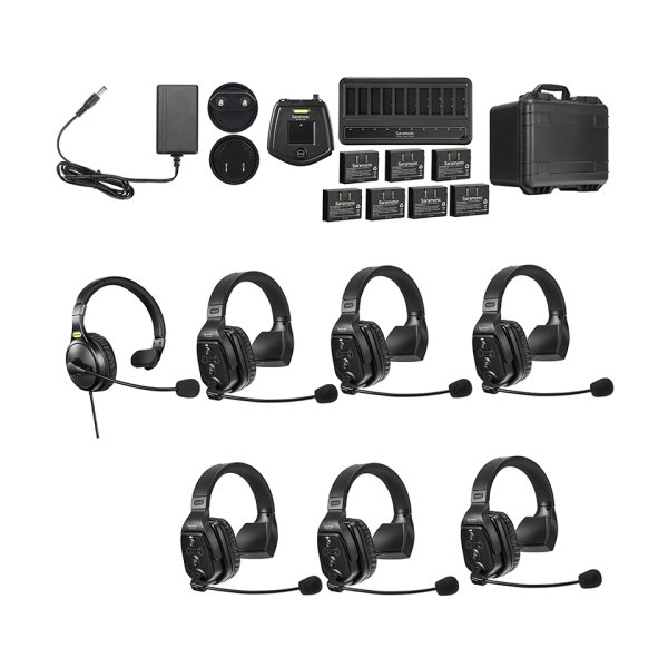 7-Person Full-Duplex Wireless Intercom System with Single-Ear Remote Headsets (1.9 GHz)