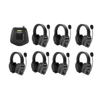 8-Person Full-Duplex Wireless Intercom System with Dual-Ear Remote Headsets (1.9 GHz)