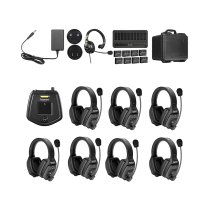8-Person Full-Duplex Wireless Intercom System with Dual-Ear Remote Headsets (1.9 GHz)