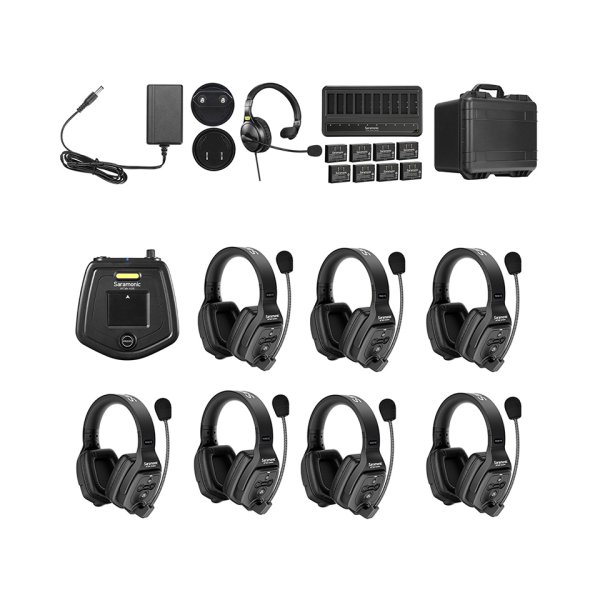 8-Person Full-Duplex Wireless Intercom System with Dual-Ear Remote Headsets (1.9 GHz)