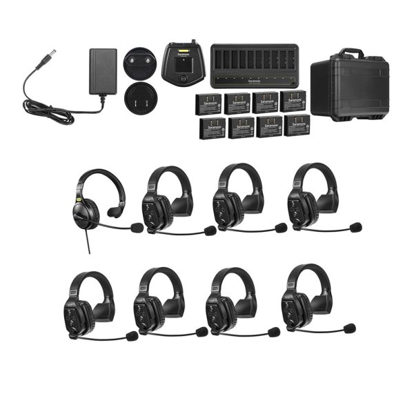8-Person Full-Duplex Wireless Intercom System with Single-Ear Remote Headsets (1.9 GHz)
