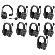 9-Person Full-Duplex Wireless Intercom System with Dual-Ear Remote Headsets (1.9 GHz)