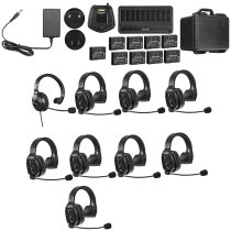 9-Person Full-Duplex Wireless Intercom System with Single-Ear Remote Headsets (1.9 GHz)
